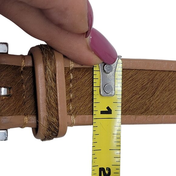 Vtg Liz Claiborne Tan Leather‎ Pony Hair Belt Sz XL Cowgirl Boho Rodeo India main image 10